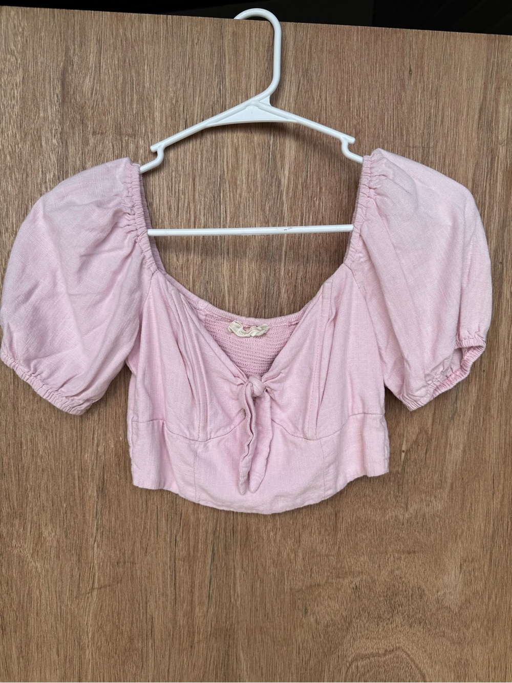 Altar'd State Blush Pink Puff-Sleeve Tie-Front Crop Top
